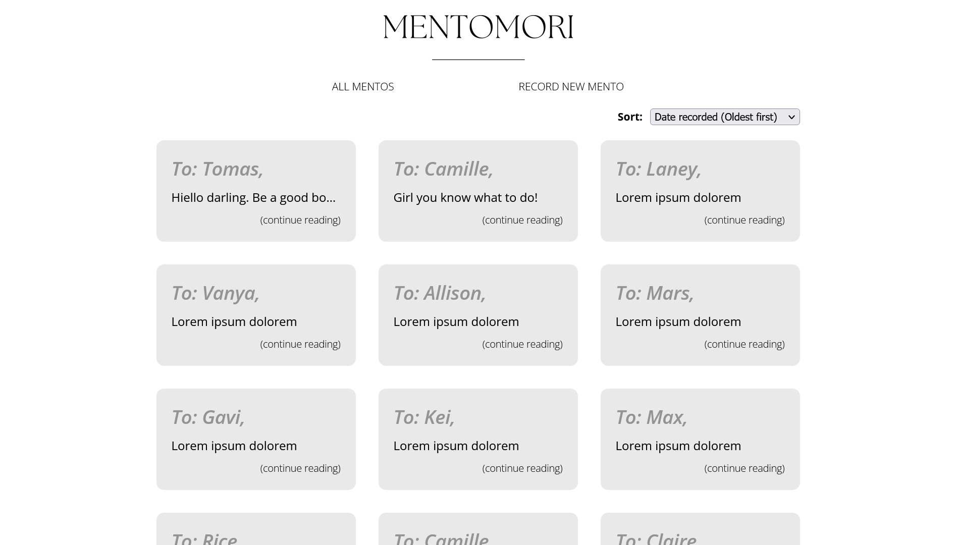 Mento Mori. A letter archive app built using React, NodeJS, Express, and MongoDB.